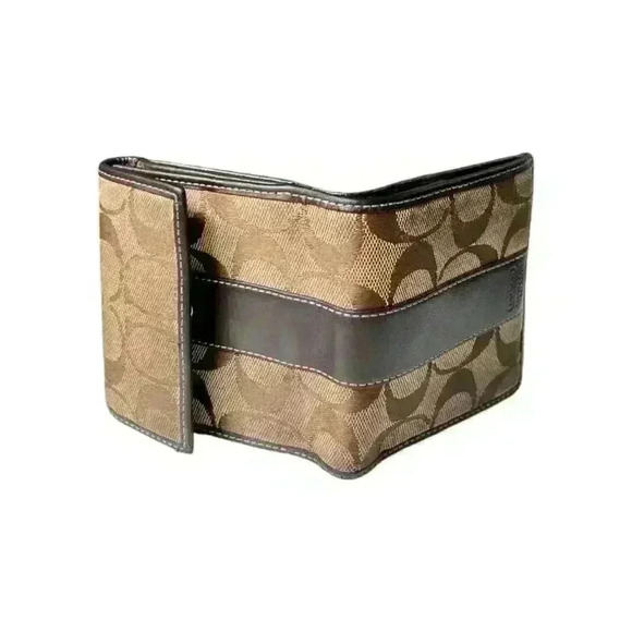 Coach Signature wallet small brown logo leather canvas bifold - Picture 6 of 9